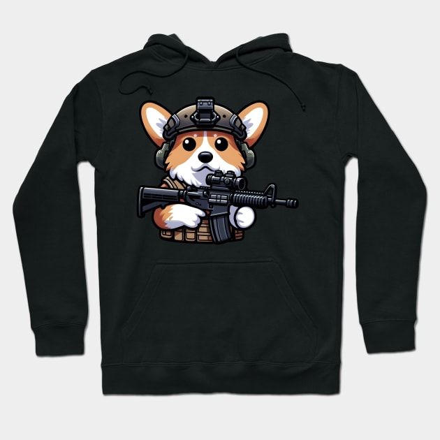 Tactical Corgi Hoodie by Rawlifegraphic